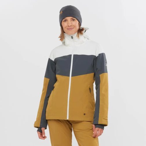 White / Black / Olive Salomon Slalom Insulated Hoodie Women's Ski Jackets | IE AJ2976